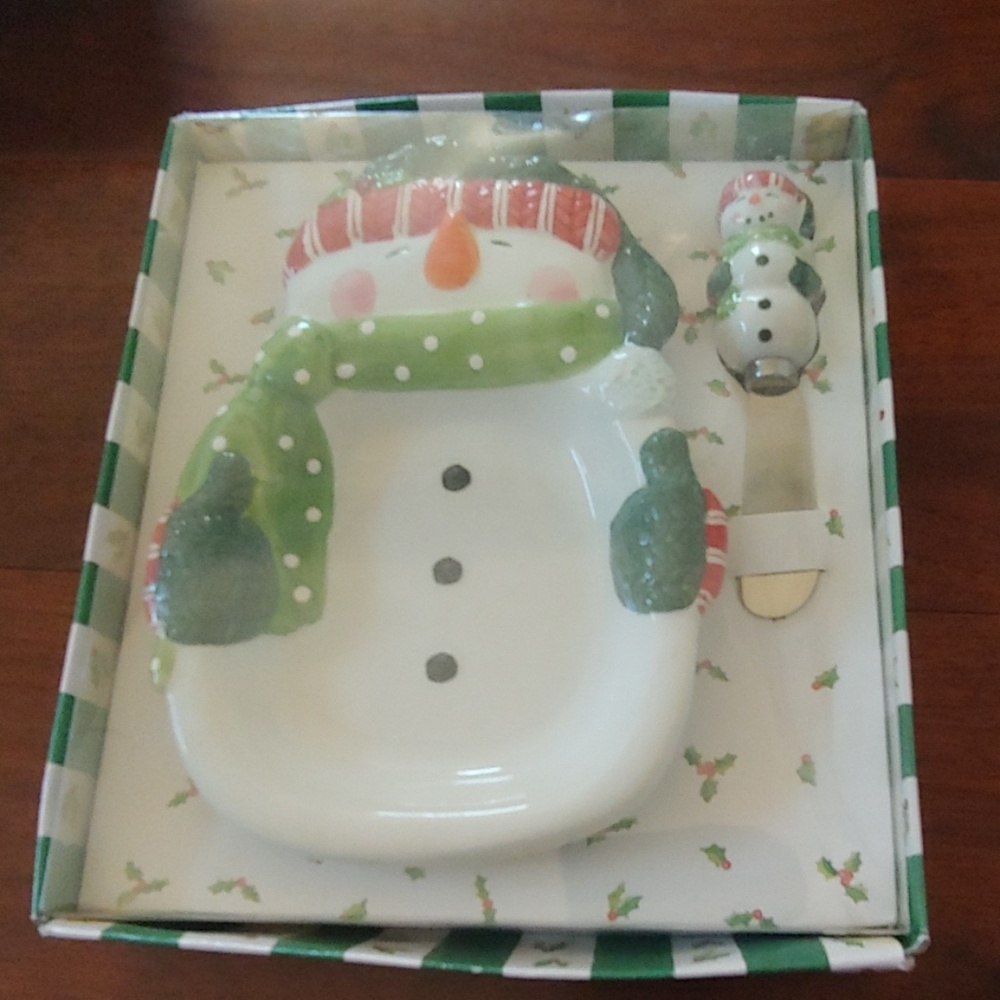 Lady Jayne Ltd snowman ceramic dish & spreader